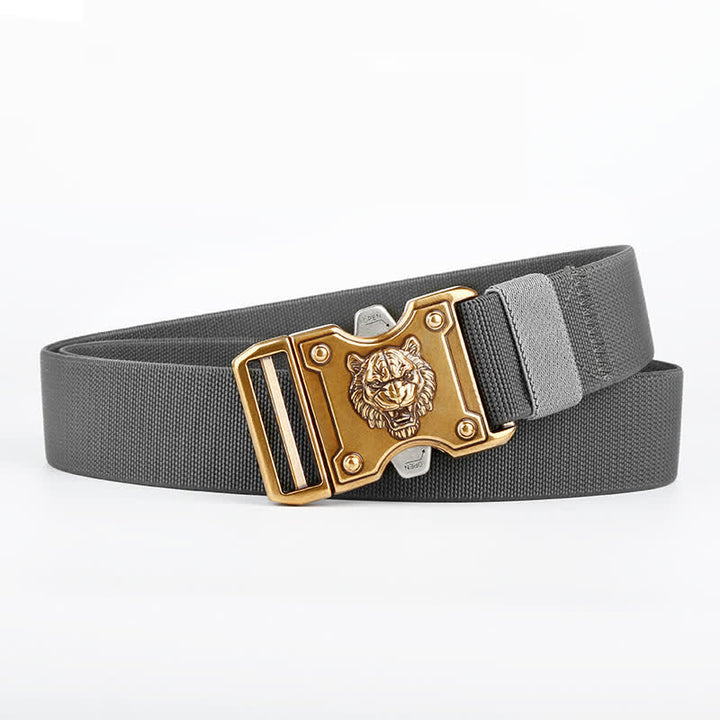 Ceinture en nylon à double fente et boucle à dégagement rapide pour homme avec motif tigre doré