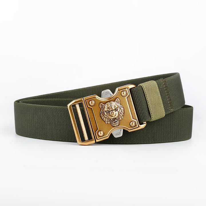 Ceinture en nylon à double fente et boucle à dégagement rapide pour homme avec motif tigre doré