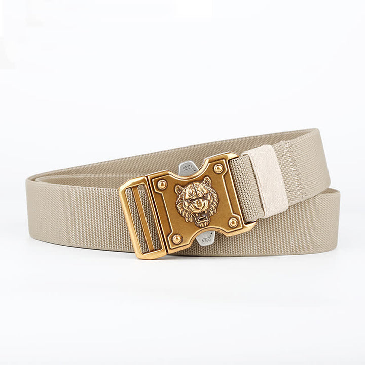 Ceinture en nylon à double fente et boucle à dégagement rapide pour homme avec motif tigre doré