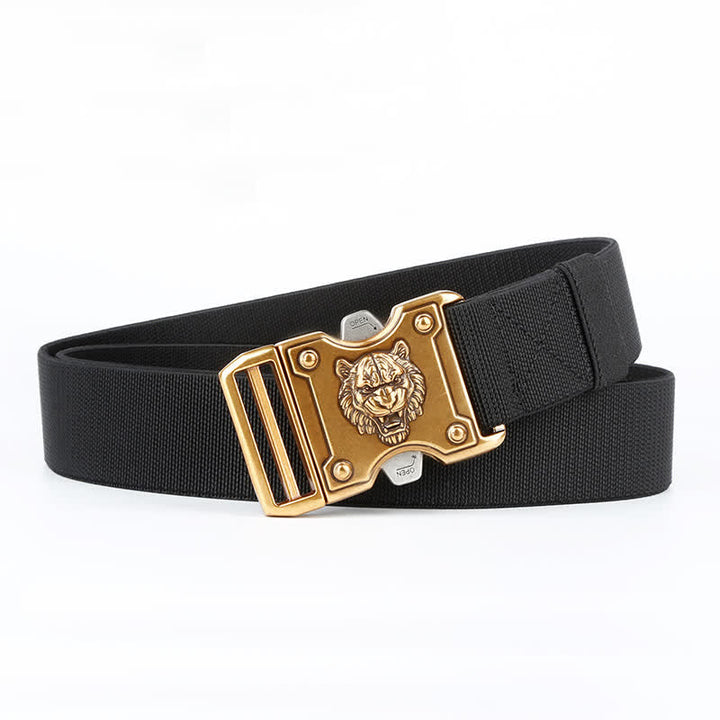 Ceinture en nylon à double fente et boucle à dégagement rapide pour homme avec motif tigre doré
