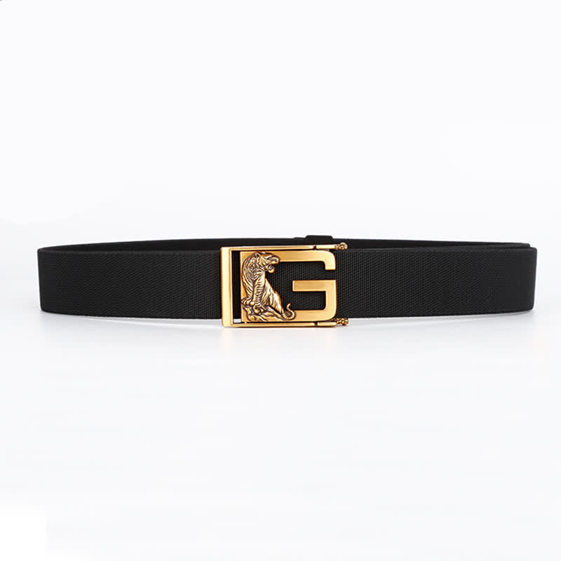 Ceinture en nylon à boucle automatique pour homme avec motif tigre doré et puissant