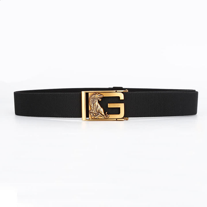 Ceinture en nylon à boucle automatique pour homme avec motif tigre doré et puissant