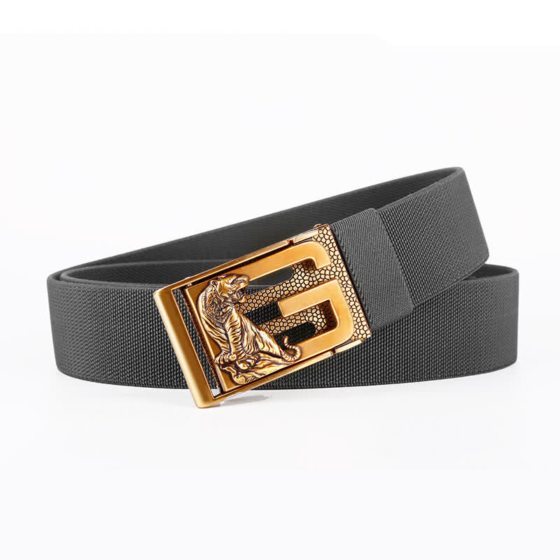 Ceinture en nylon à boucle automatique pour homme avec motif tigre doré et puissant