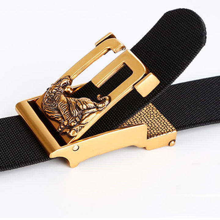 Ceinture en nylon à boucle automatique pour homme avec motif tigre doré et puissant