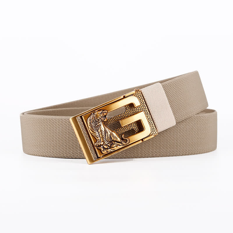 Ceinture en nylon à boucle automatique pour homme avec motif tigre doré et puissant
