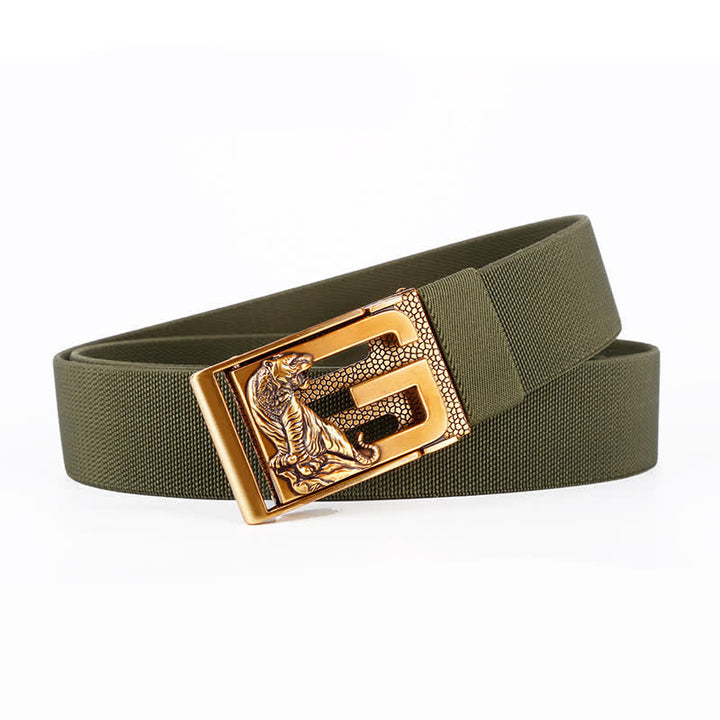 Ceinture en nylon à boucle automatique pour homme avec motif tigre doré et puissant