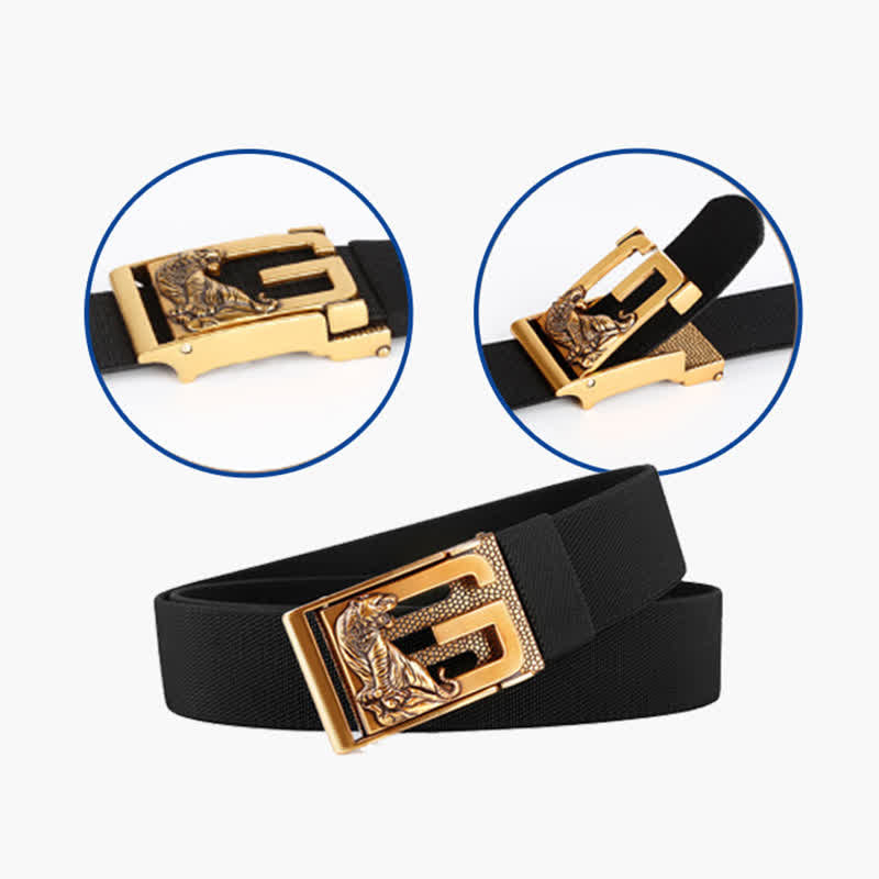 Ceinture en nylon à boucle automatique pour homme avec motif tigre doré et puissant