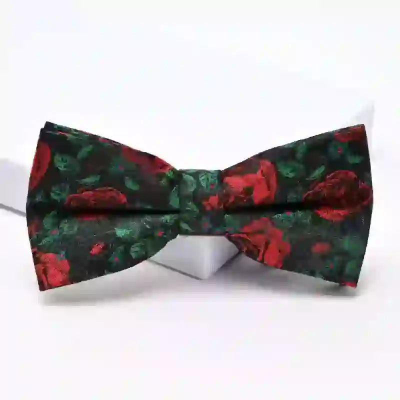 Nœud papillon pour homme à imprimé feuilles vertes et roses rouges - Nœud papillon + pochette - image 7