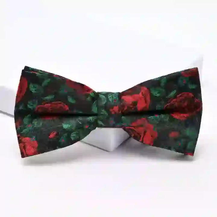 Nœud papillon pour homme à imprimé feuilles vertes et roses rouges - Nœud papillon + pochette - image 7