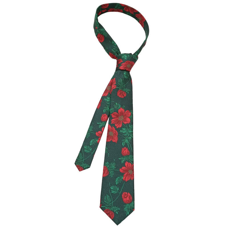Cravate à imprimé feuilles vertes et roses rouges pour homme