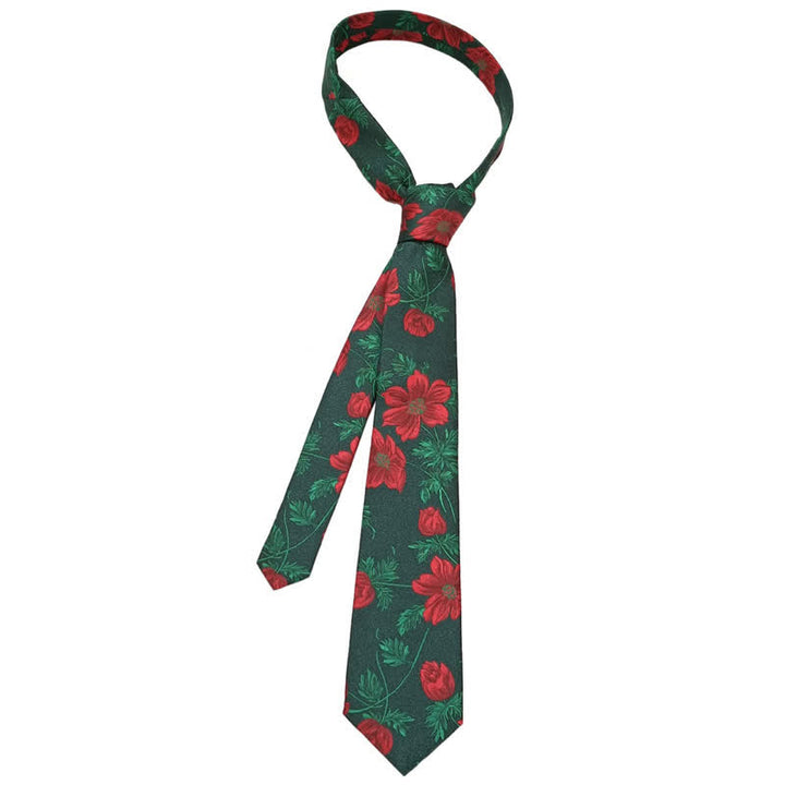Cravate à imprimé feuilles vertes et roses rouges pour homme