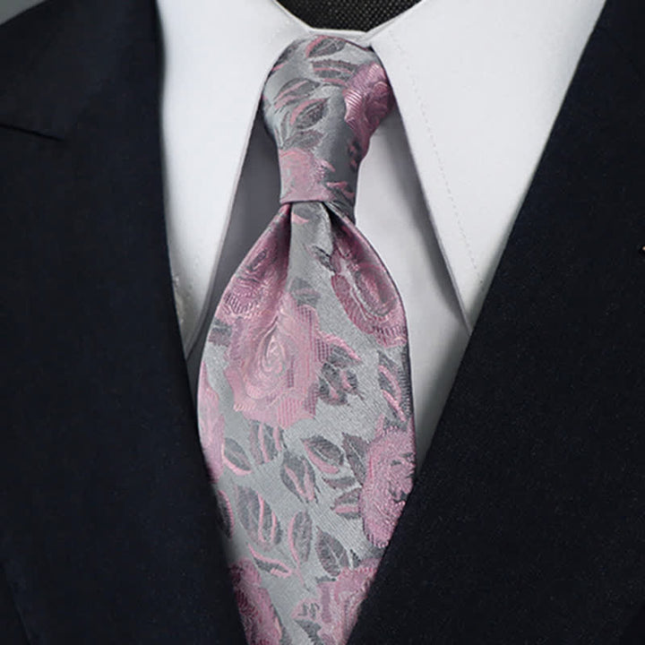 Cravate à motif floral rose et gris pour homme