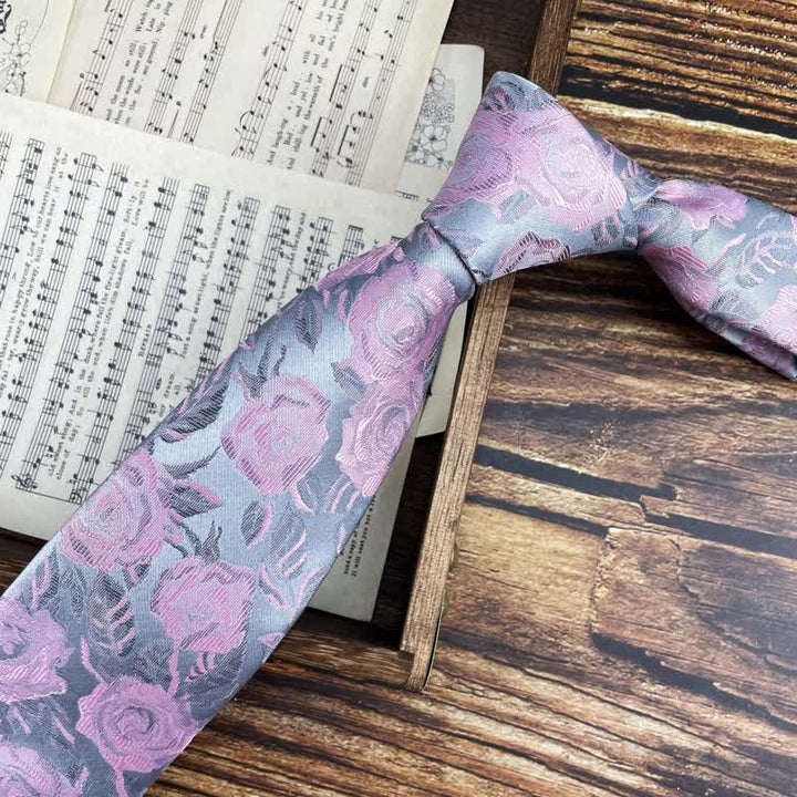 Cravate à motif floral rose et gris pour homme