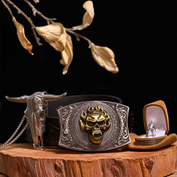 Ensemble de boucles de ceinture, couteau caché, pendentif taureau, anneau tactique, crâne doré
