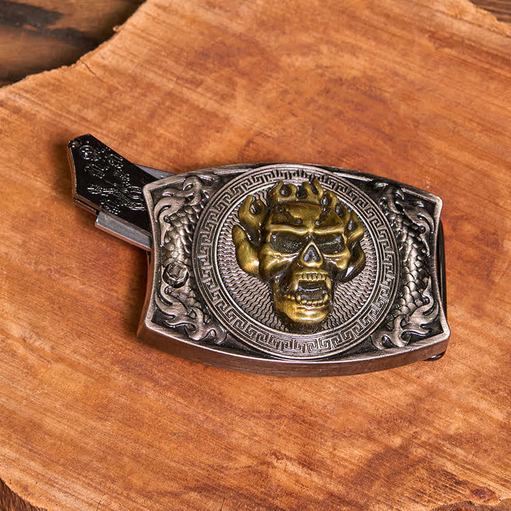 Ensemble de boucles de ceinture, couteau caché, pendentif taureau, anneau tactique, crâne doré