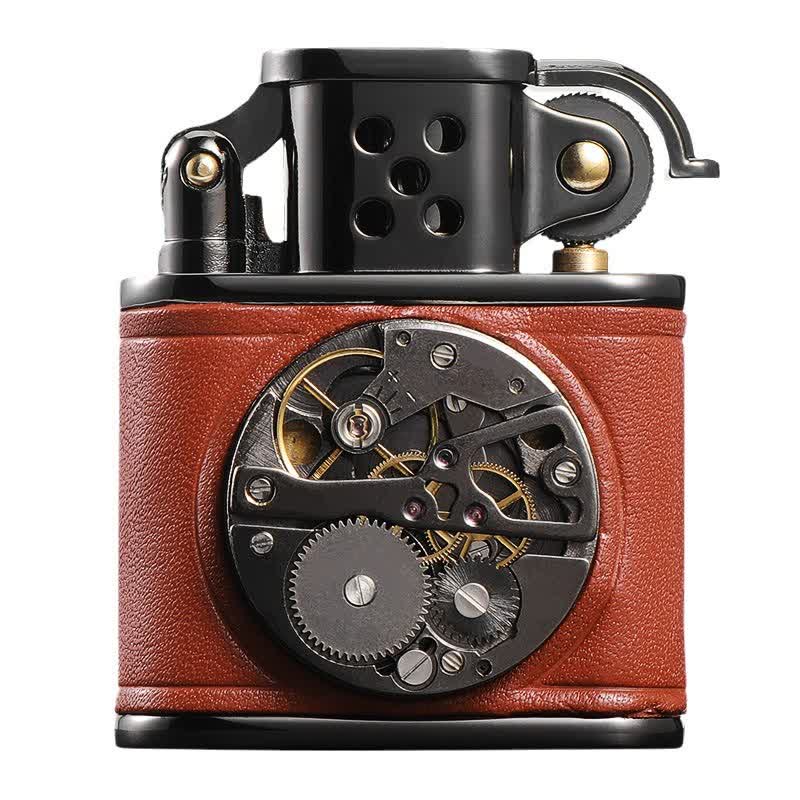 Briquet à huile mécanique Steampunk en cuir antique