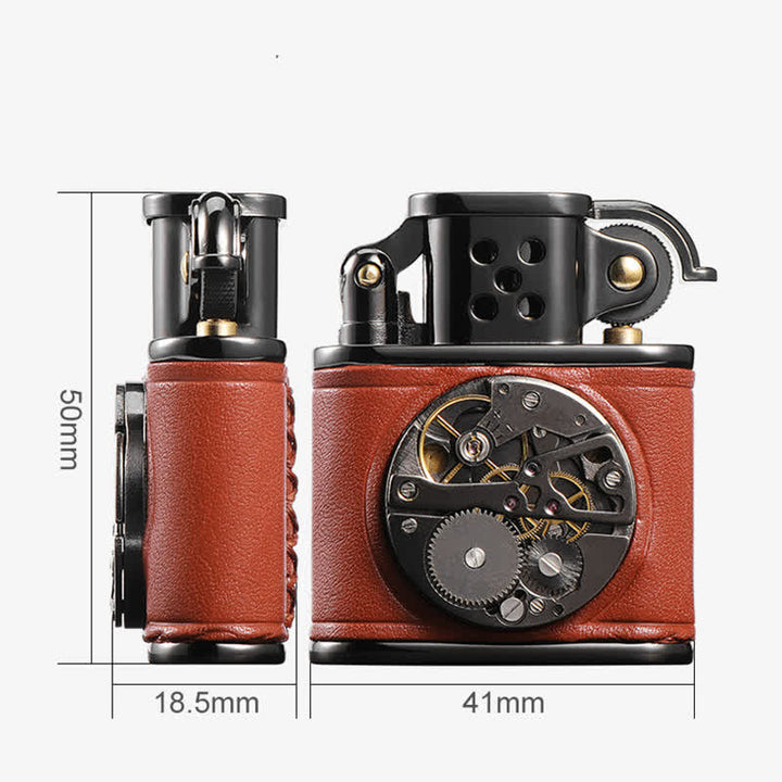Briquet à huile mécanique Steampunk en cuir antique