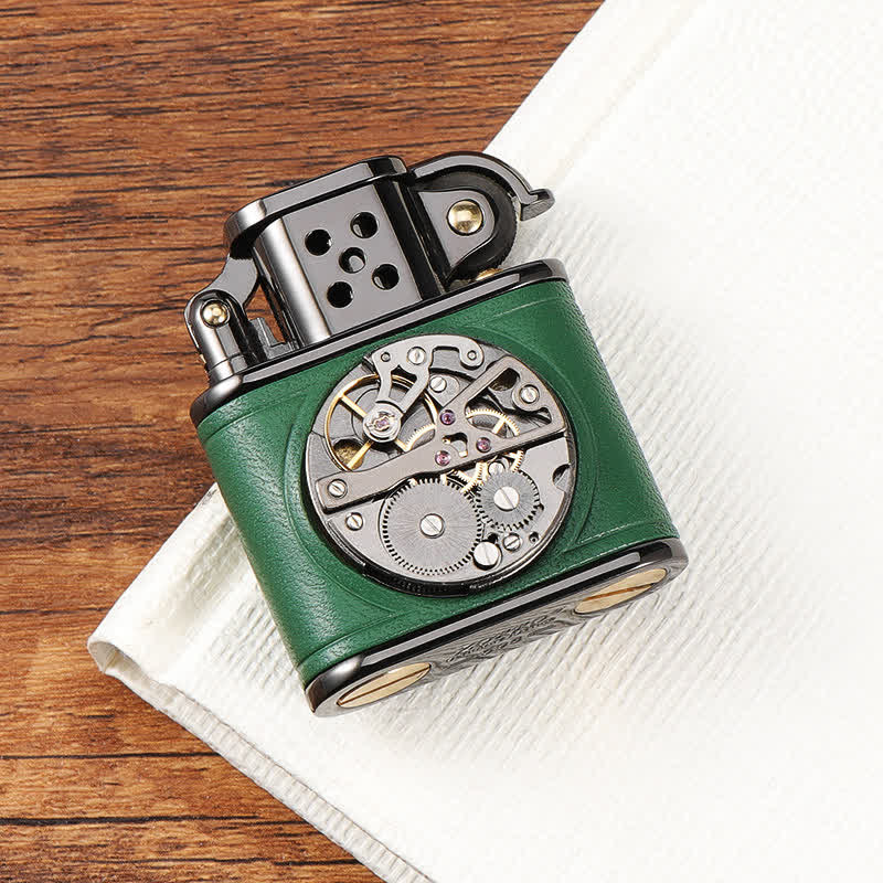 Briquet à huile mécanique Steampunk en cuir antique
