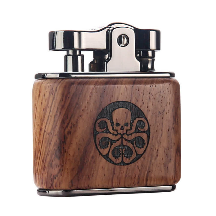 Briquet à pétrole rechargeable en forme de pieuvre sculptée en noyer