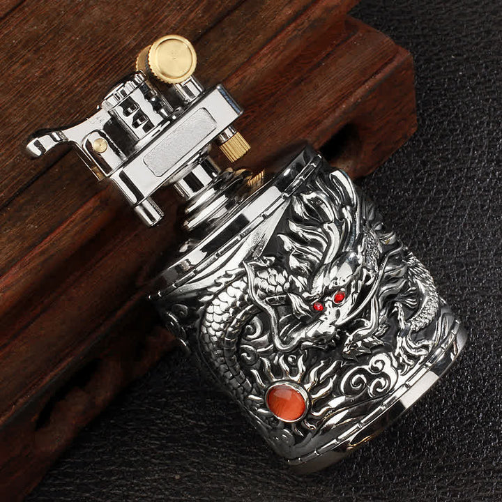 Briquet à huile rechargeable cylindrique rétro Flying Dragon