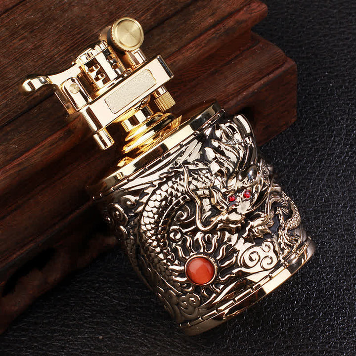 Briquet à huile rechargeable cylindrique rétro Flying Dragon