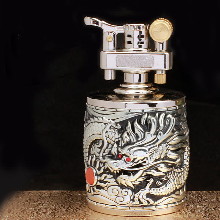 Briquet à huile rechargeable cylindrique rétro Flying Dragon