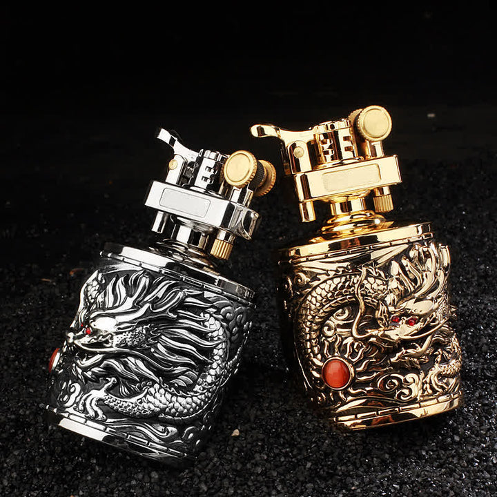 Briquet à huile rechargeable cylindrique rétro Flying Dragon