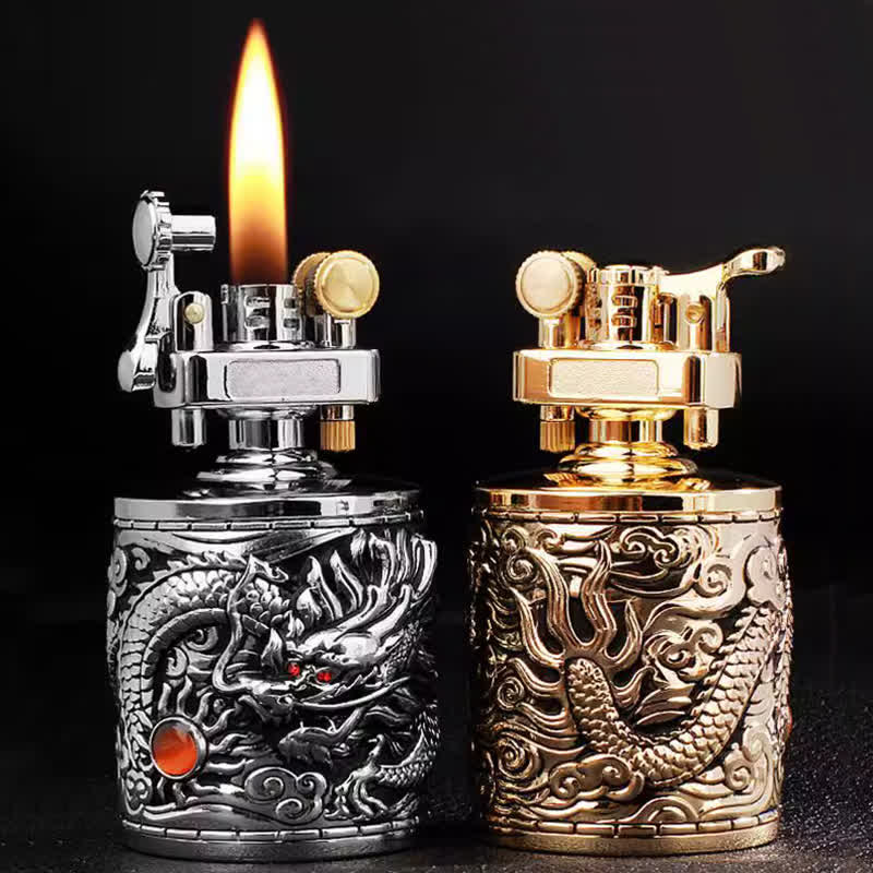 Briquet à huile rechargeable cylindrique rétro Flying Dragon