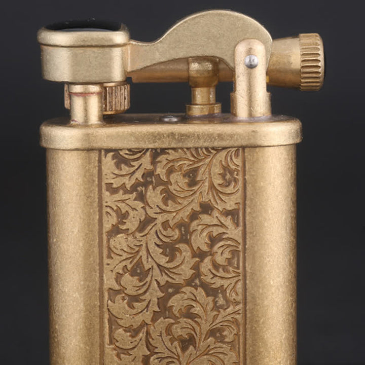 Briquet à huile rechargeable à motif floral gravé sur cuivre