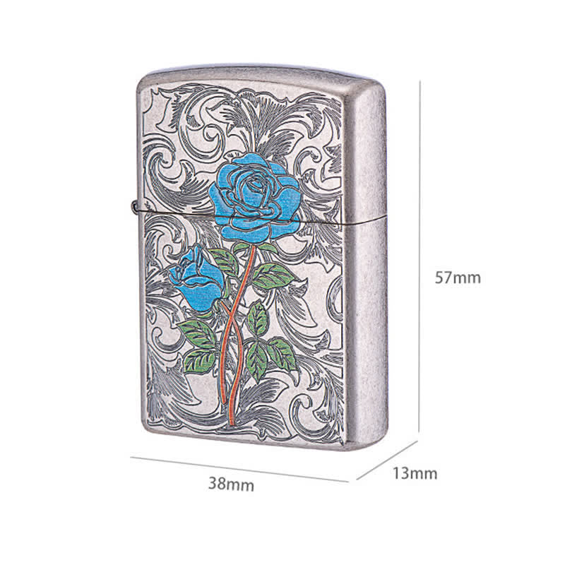 Briquet à pétrole rechargeable à motif de relief rose peint