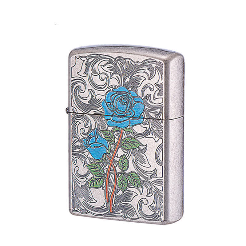 Briquet à pétrole rechargeable à motif de relief rose peint