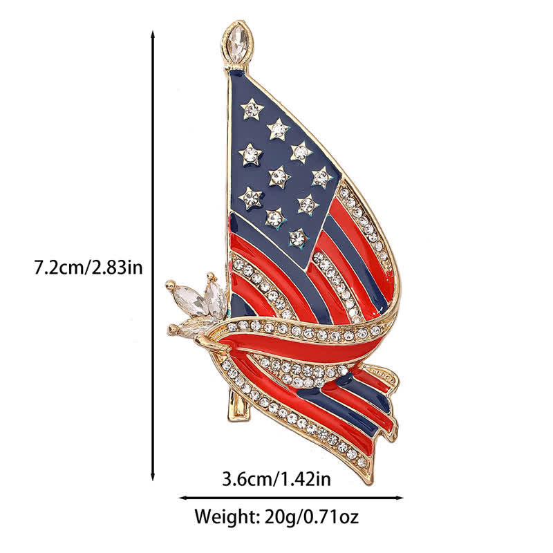 Broche patriotique en strass avec drapeau américain émaillé