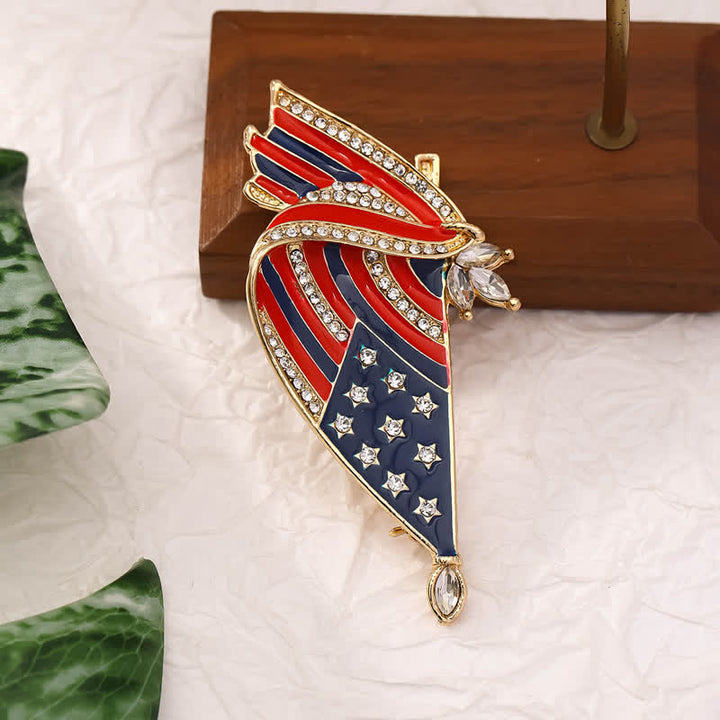 Broche patriotique en strass avec drapeau américain émaillé