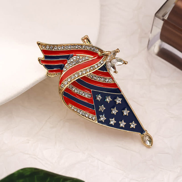 Broche patriotique en strass avec drapeau américain émaillé