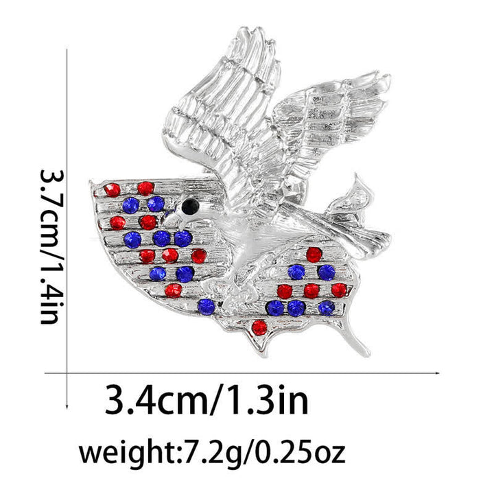 Broche patriotique en strass représentant un aigle et le drapeau américain