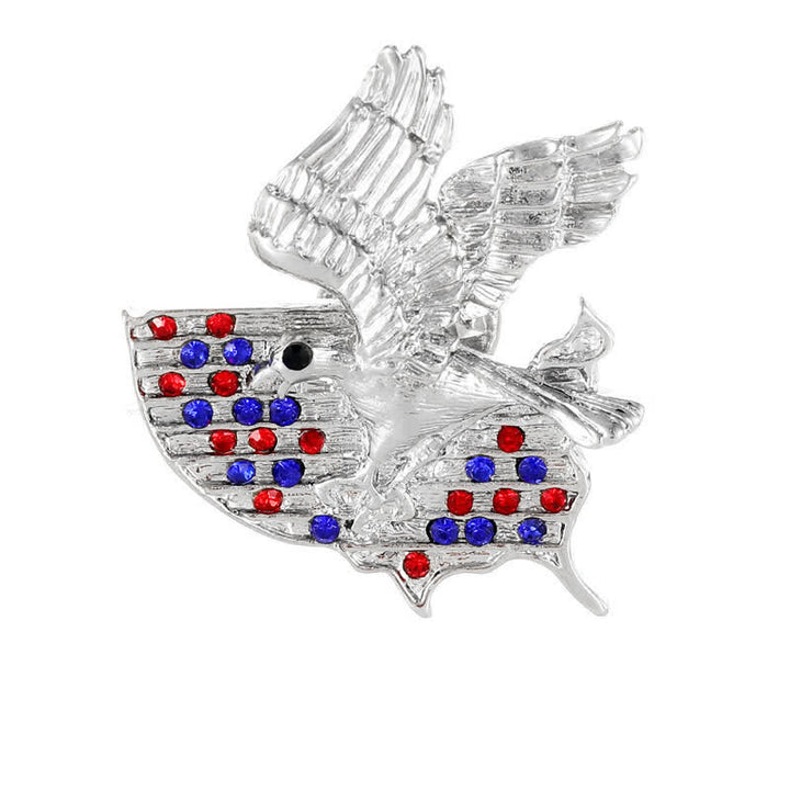 Broche patriotique en strass représentant un aigle et le drapeau américain