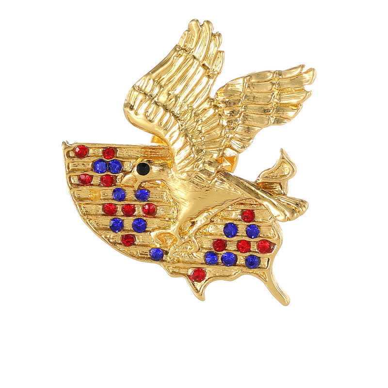Broche patriotique en strass représentant un aigle et le drapeau américain