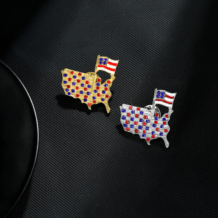 Broche patriotique en strass représentant un aigle et le drapeau américain