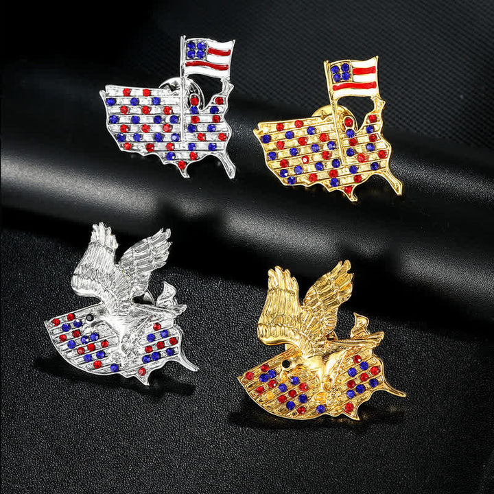 Broche patriotique en strass représentant un aigle et le drapeau américain