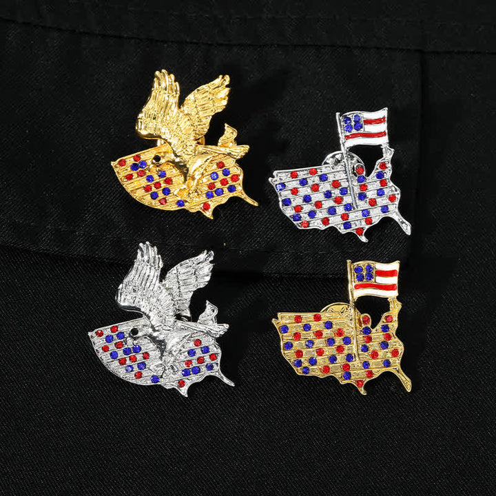 Broche patriotique en strass représentant un aigle et le drapeau américain