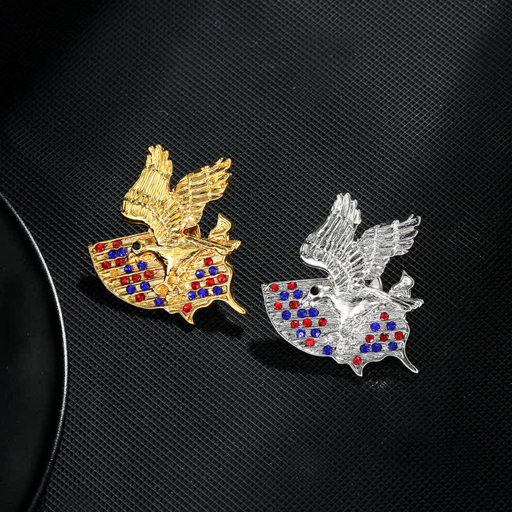 Broche patriotique en strass représentant un aigle et le drapeau américain