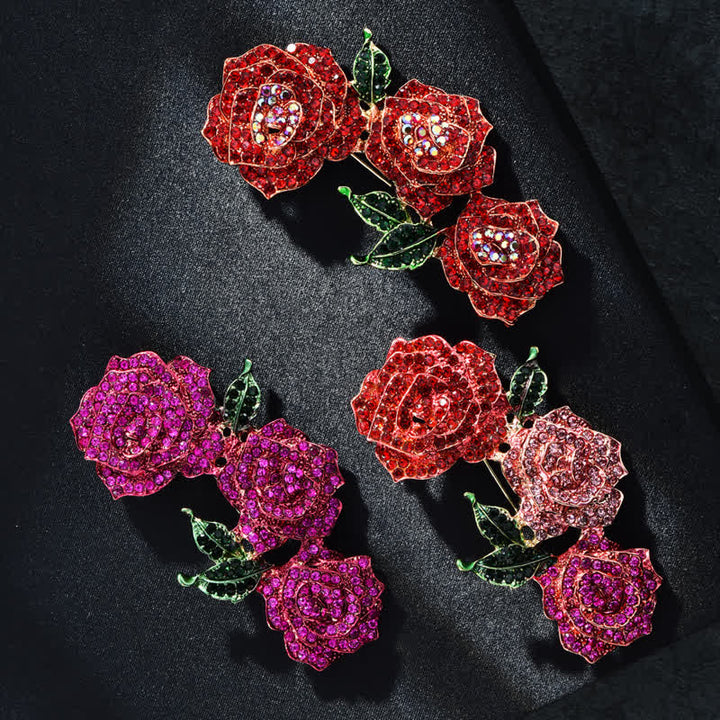 Broche en strass scintillant pour femme avec roses Triple Beauty