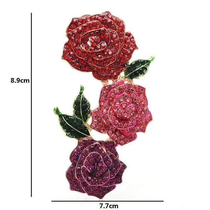 Broche en strass scintillant pour femme avec roses Triple Beauty