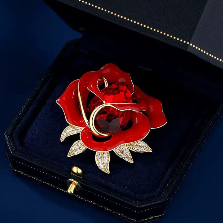 élégante Broche en cristal de rose rouge pour femme