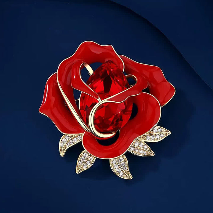 élégante Broche en cristal de rose rouge pour femme