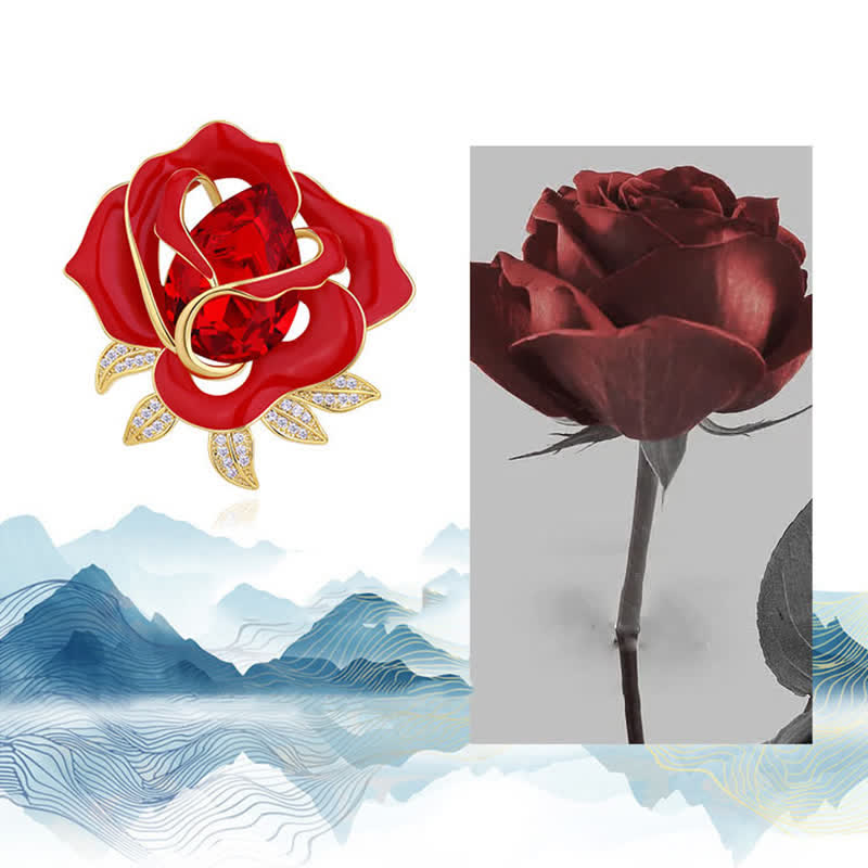 élégante Broche en cristal de rose rouge pour femme