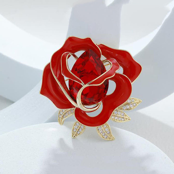 élégante Broche en cristal de rose rouge pour femme
