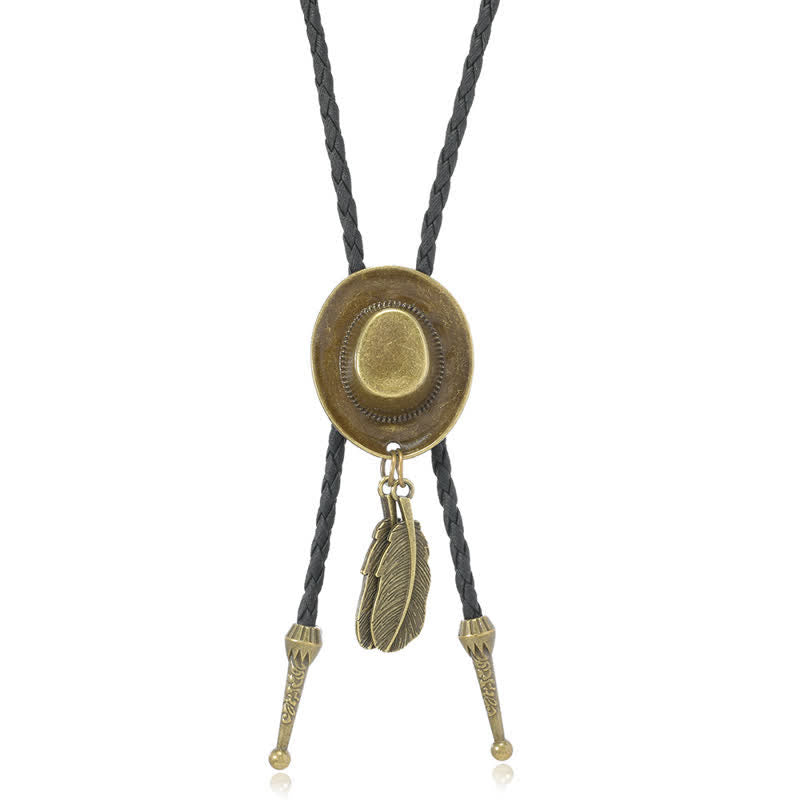 Vintage Bronze Chapeau de Cowboy Forme Pendentif Bolo Cravate - image 9
