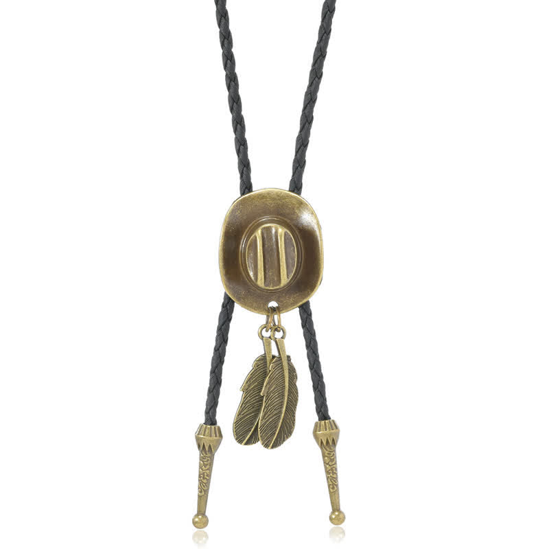 Vintage Bronze Chapeau de Cowboy Forme Pendentif Bolo Cravate - image 6