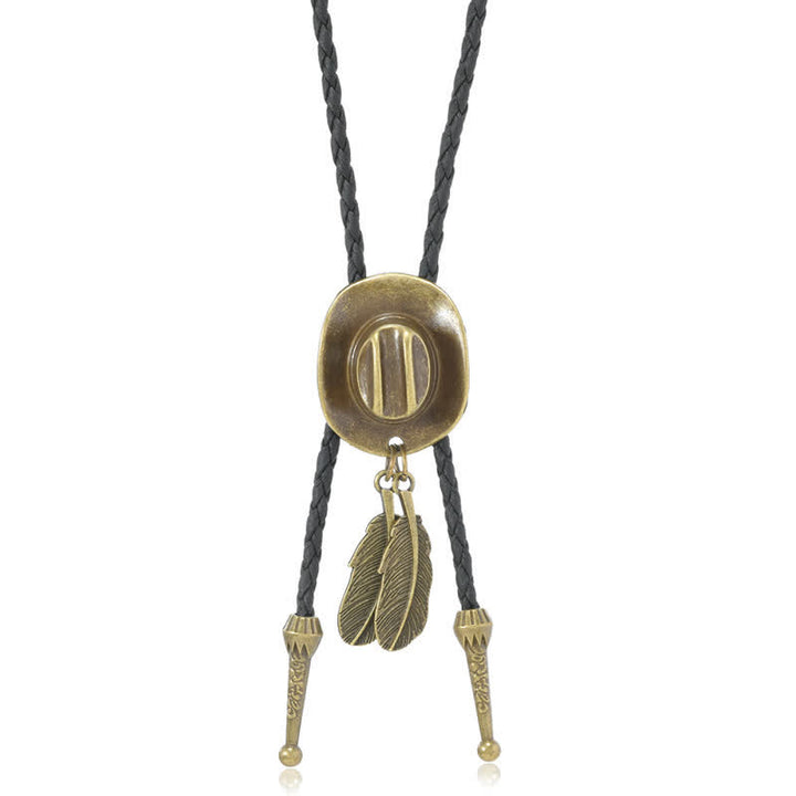 Vintage Bronze Chapeau de Cowboy Forme Pendentif Bolo Cravate - image 6